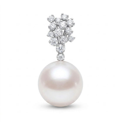 Platinum 14mm Freshwater White Pearl 0.41cttw White Diamonds Pendant