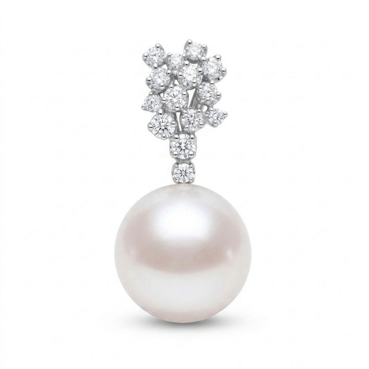 Platinum 14mm Freshwater White Pearl 0.41cttw White Diamonds Pendant