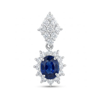 Platinum 1.01ct Oval Blue Sapphire 0.63cttw White Diamonds Pendant
