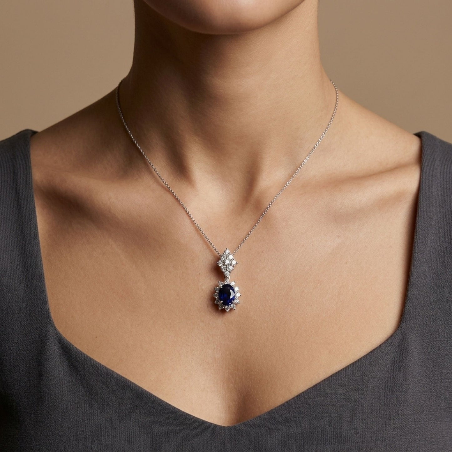 Platinum 1.01ct Oval Blue Sapphire 0.63cttw White Diamonds Pendant
