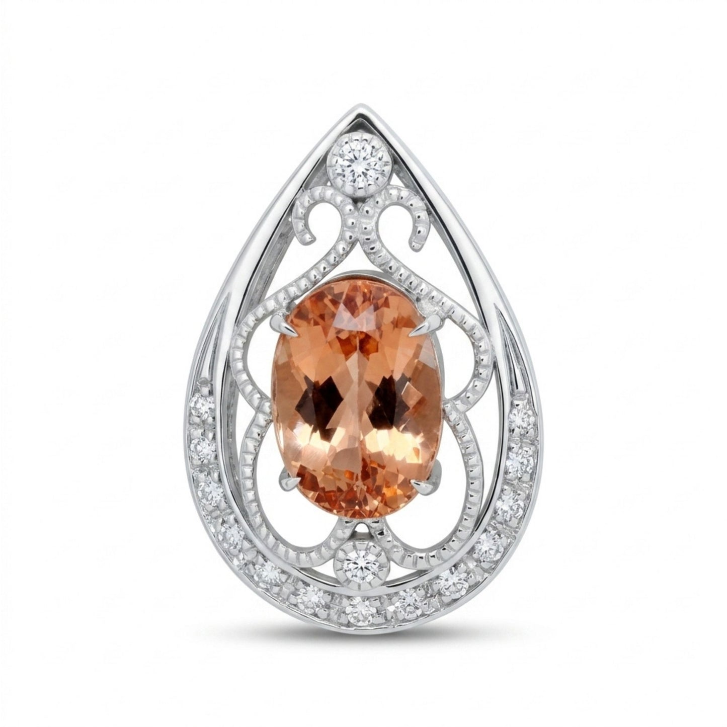 18K 2.66ct Oval Imperial Topaz 0.14cttw White Diamonds Pendant