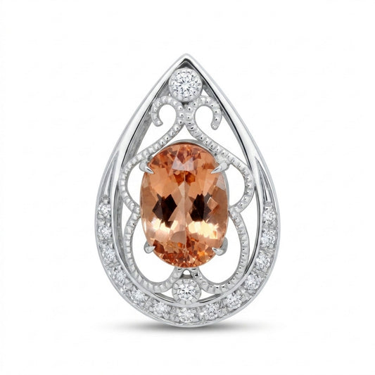18K 2.66ct Oval Imperial Topaz 0.14cttw White Diamonds Pendant