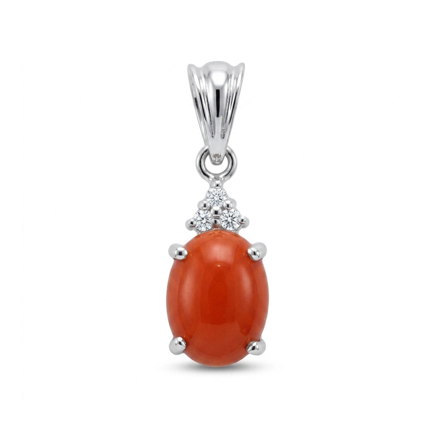 14K 0.56ct Oval Coral 0.03cttw White Diamonds Pendant