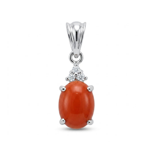 14K 0.56ct Oval Coral 0.03cttw White Diamonds Pendant