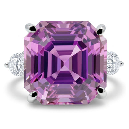 14K 18.78ct Asscher Cut Kunzite 0.65cttw VS White Diamonds Ring