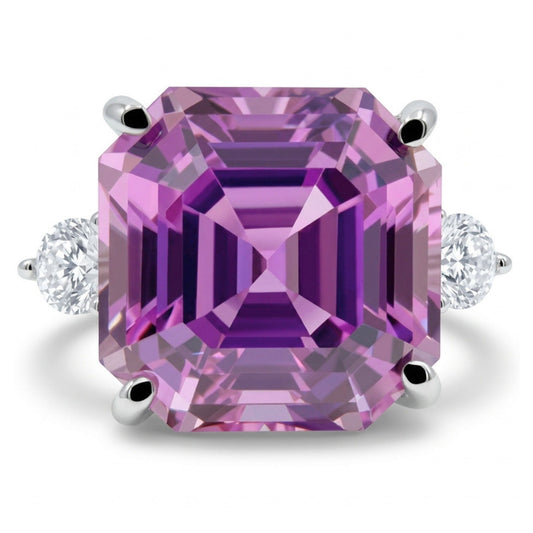 14K 18.78ct Asscher Cut Kunzite 0.65cttw VS White Diamonds Ring