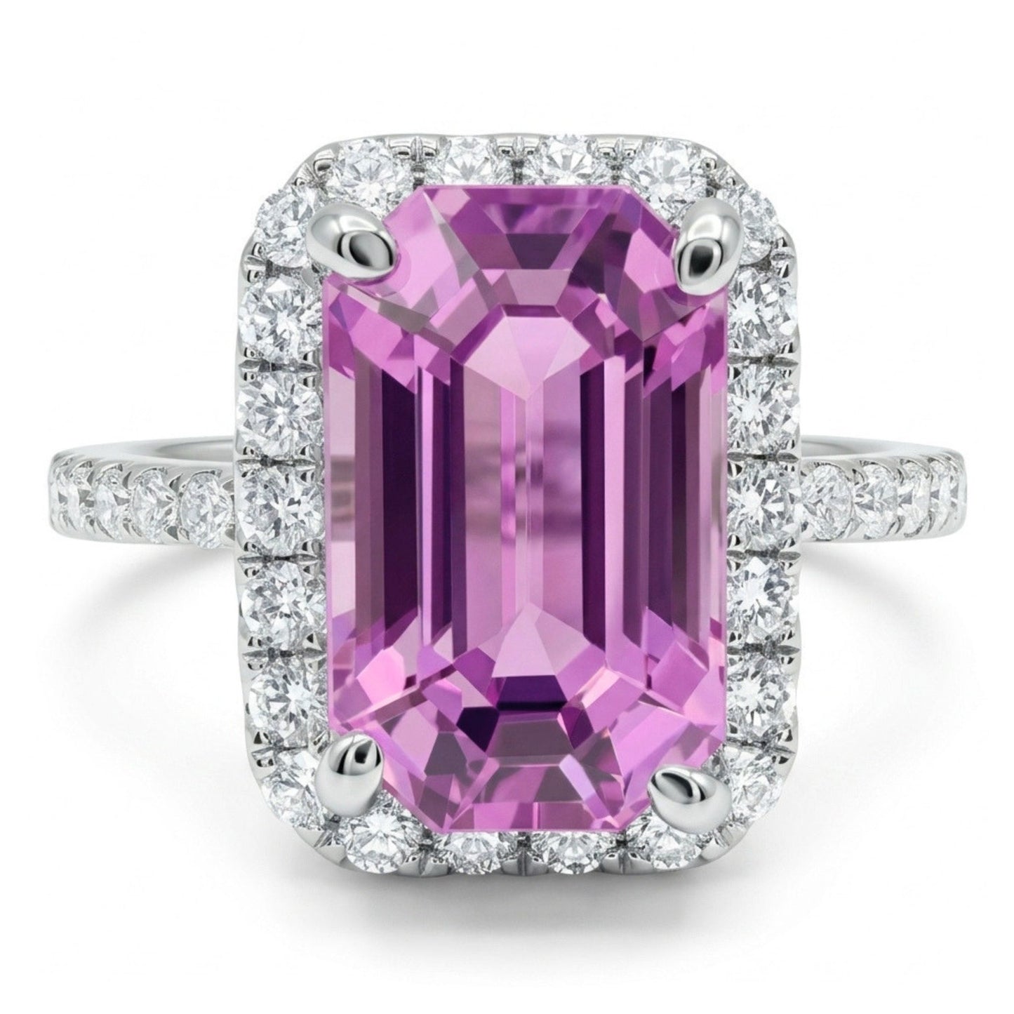 14K 4.79ct Emerald Cut Kunzite 0.57cttw VS White Diamonds Ring