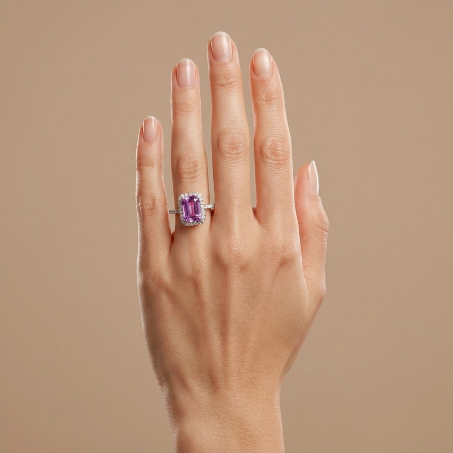 14K 4.79ct Emerald Cut Kunzite 0.57cttw VS White Diamonds Ring