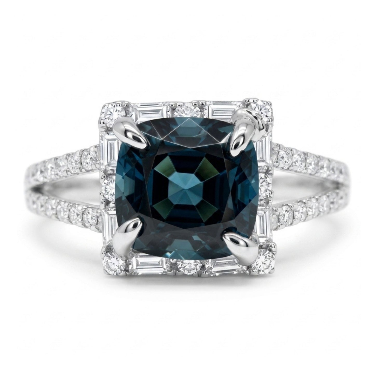 18K 1.33ct Cushion Lagoon Tourmaline 0.52cttw White Diamonds Ring