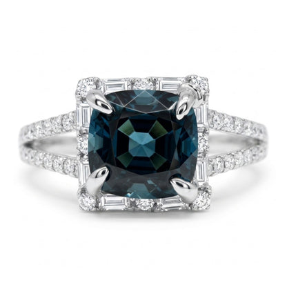 18K 1.33ct Cushion Lagoon Tourmaline 0.52cttw White Diamonds Ring