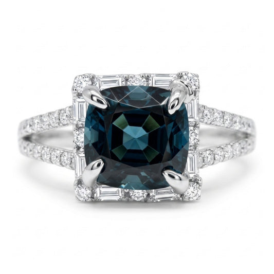 18K 1.33ct Cushion Lagoon Tourmaline 0.52cttw White Diamonds Ring