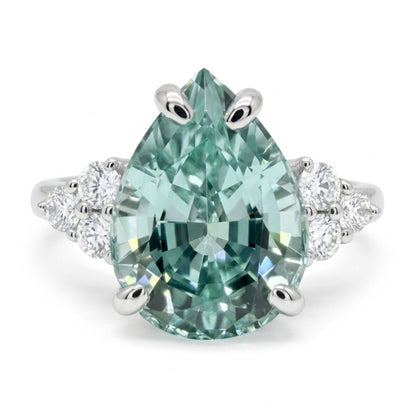 14K 3.76ct Pear Shape Mint Tourmaline 0.24cttw VS White Diamonds Ring