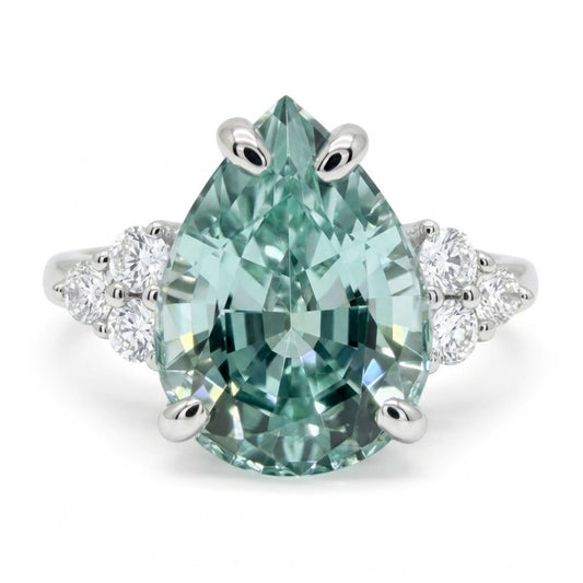 14K 3.76ct Pear Shape Mint Tourmaline 0.24cttw VS White Diamonds Ring