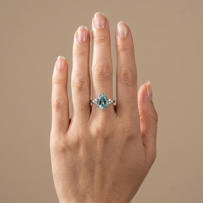14K 3.76ct Pear Shape Mint Tourmaline 0.24cttw VS White Diamonds Ring
