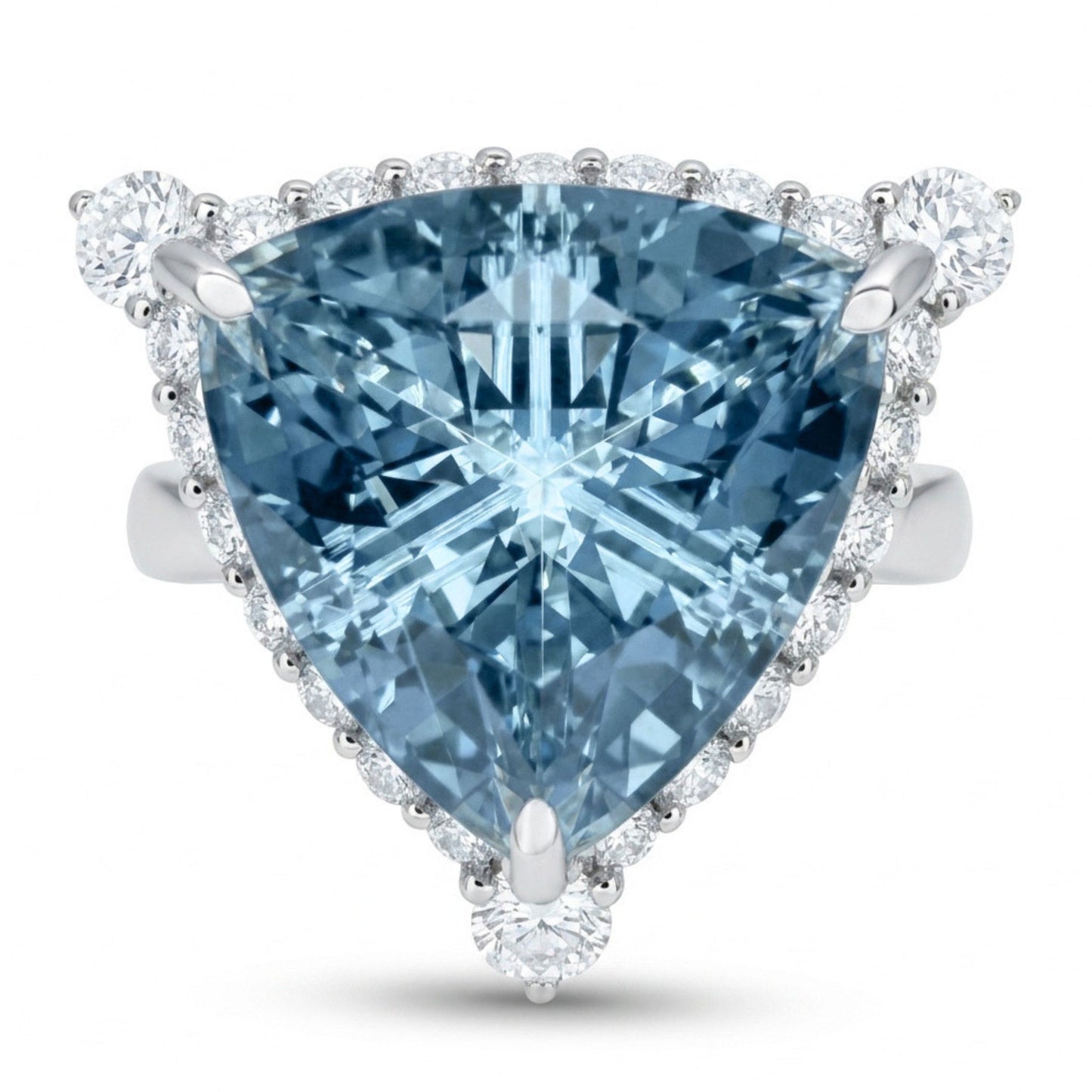 14K 6.20ct Trilliant Santa Maria Aquamarine 0.68cttw VS White Diamonds Ring