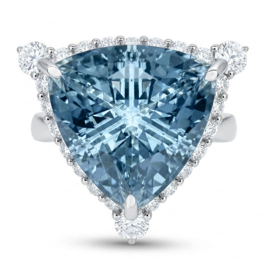 14K 6.20ct Trilliant Santa Maria Aquamarine 0.68cttw VS White Diamonds Ring