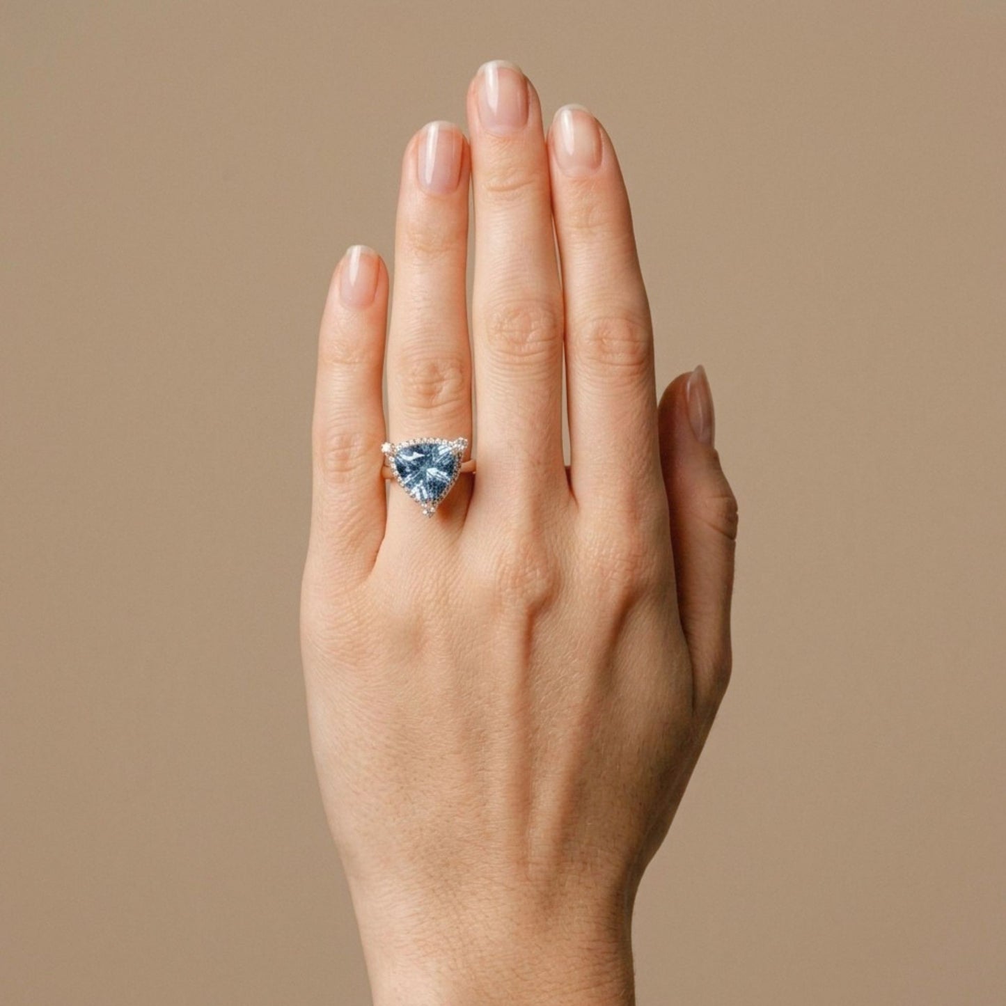 14K 6.20ct Trilliant Santa Maria Aquamarine 0.68cttw VS White Diamonds Ring