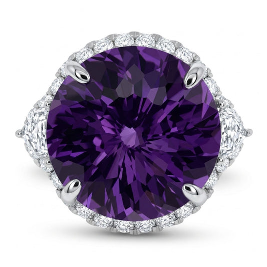 14K 6.00ct Fancy Cut Amethyst 0.75cttw White Diamonds Ring