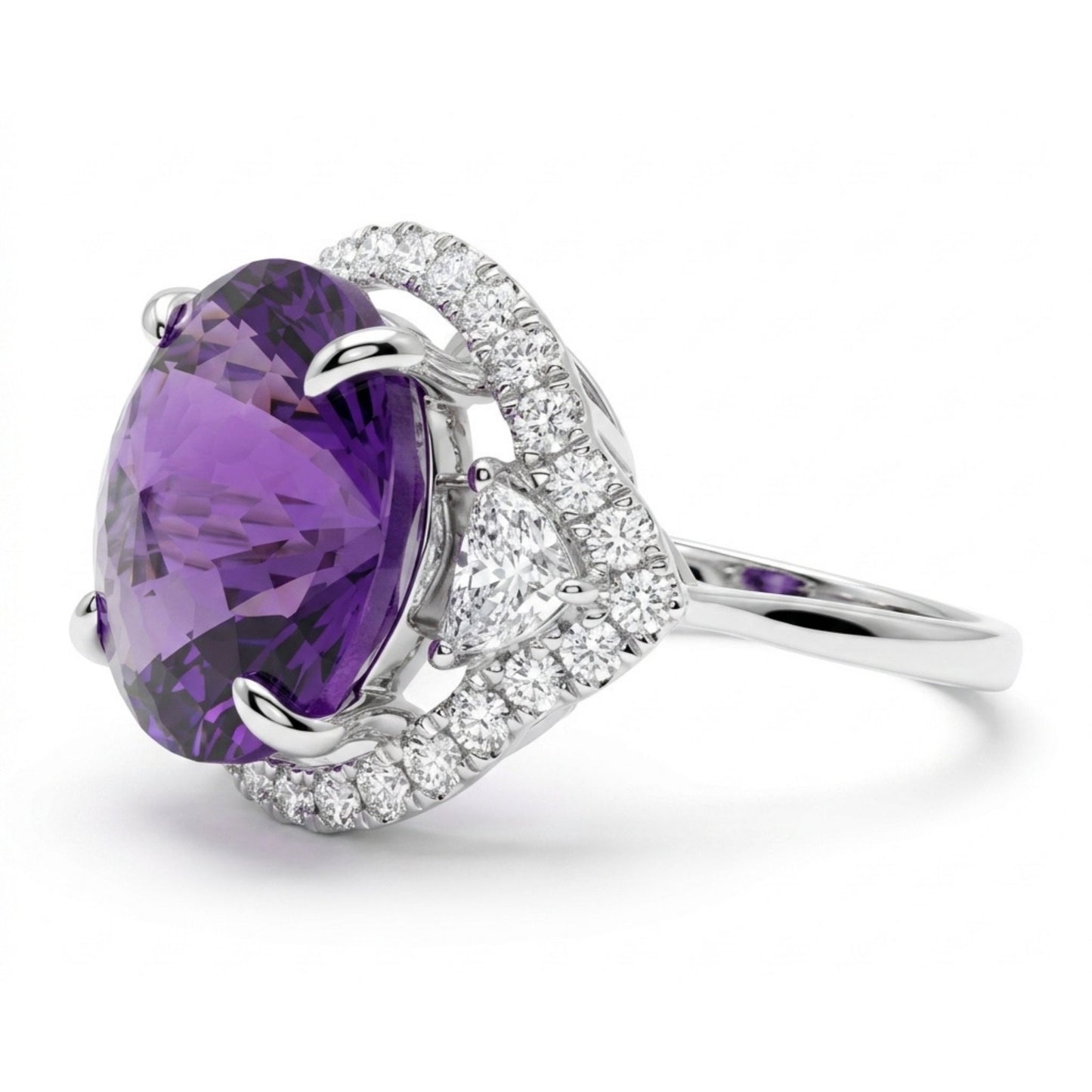 14K 6.00ct Fancy Cut Amethyst 0.75cttw White Diamonds Ring