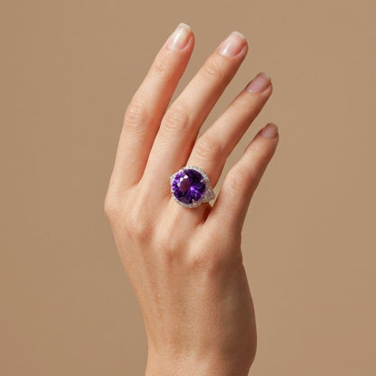 14K 6.00ct Fancy Cut Amethyst 0.75cttw White Diamonds Ring