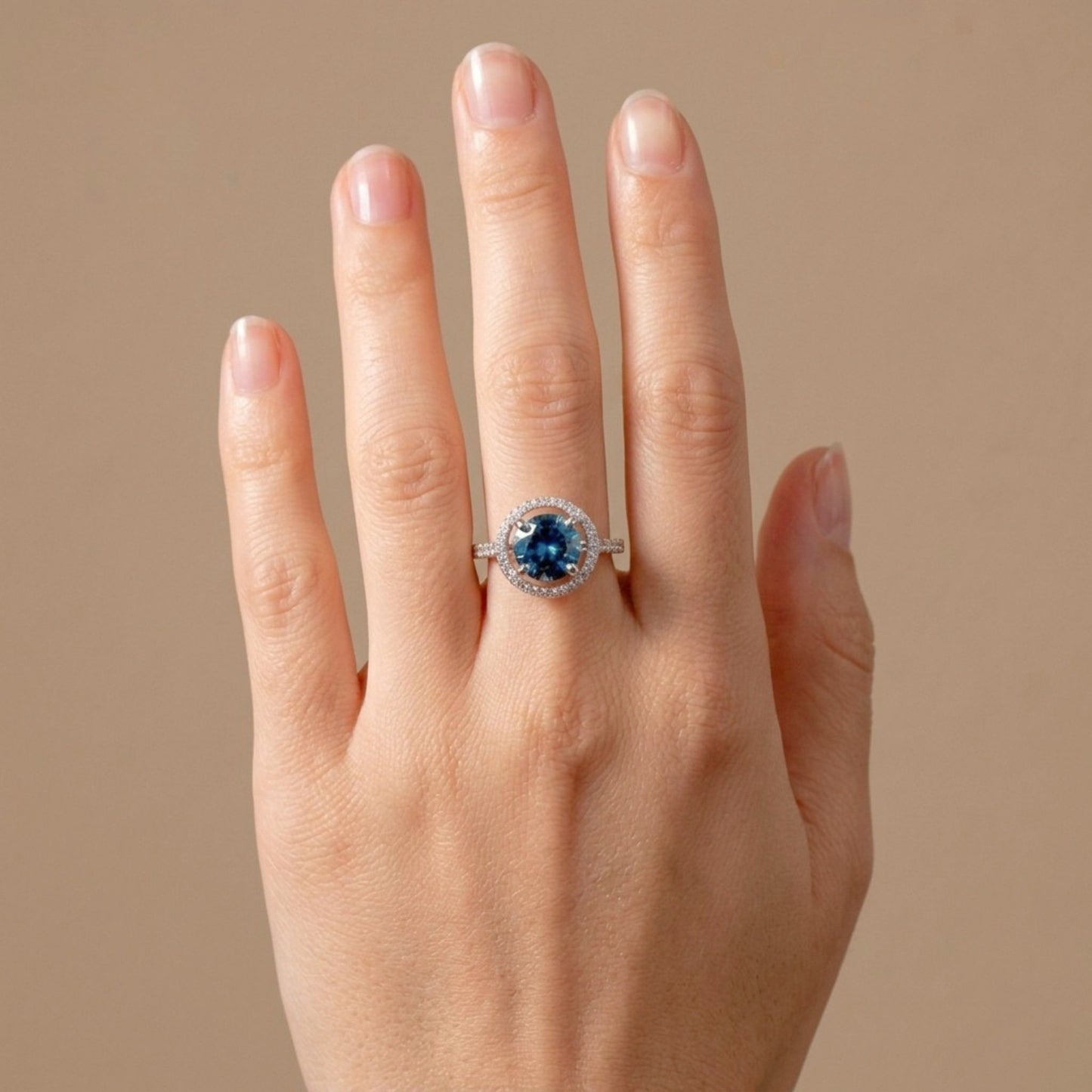 14K 3.02ct Round Blue Zircon 0.43cttw VS White Diamonds Ring