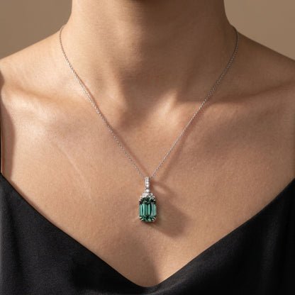 18K 2.63ct Cushion Lagoon Tourmaline 0.14cttw White Diamonds Pendant