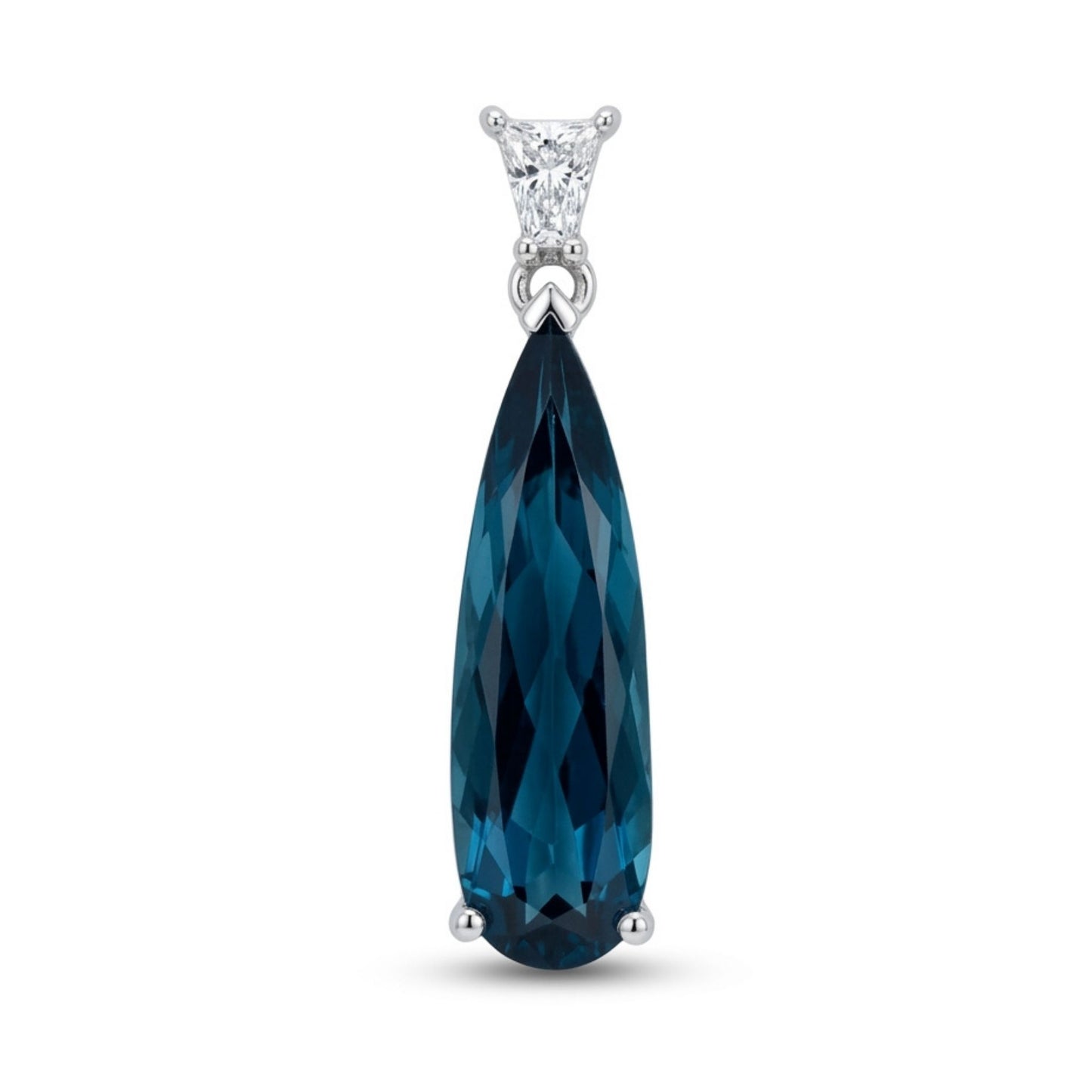14K 4.36ct Pear Shape Indicolite 0.12ct Fancy Cut VS White Diamond Pendant