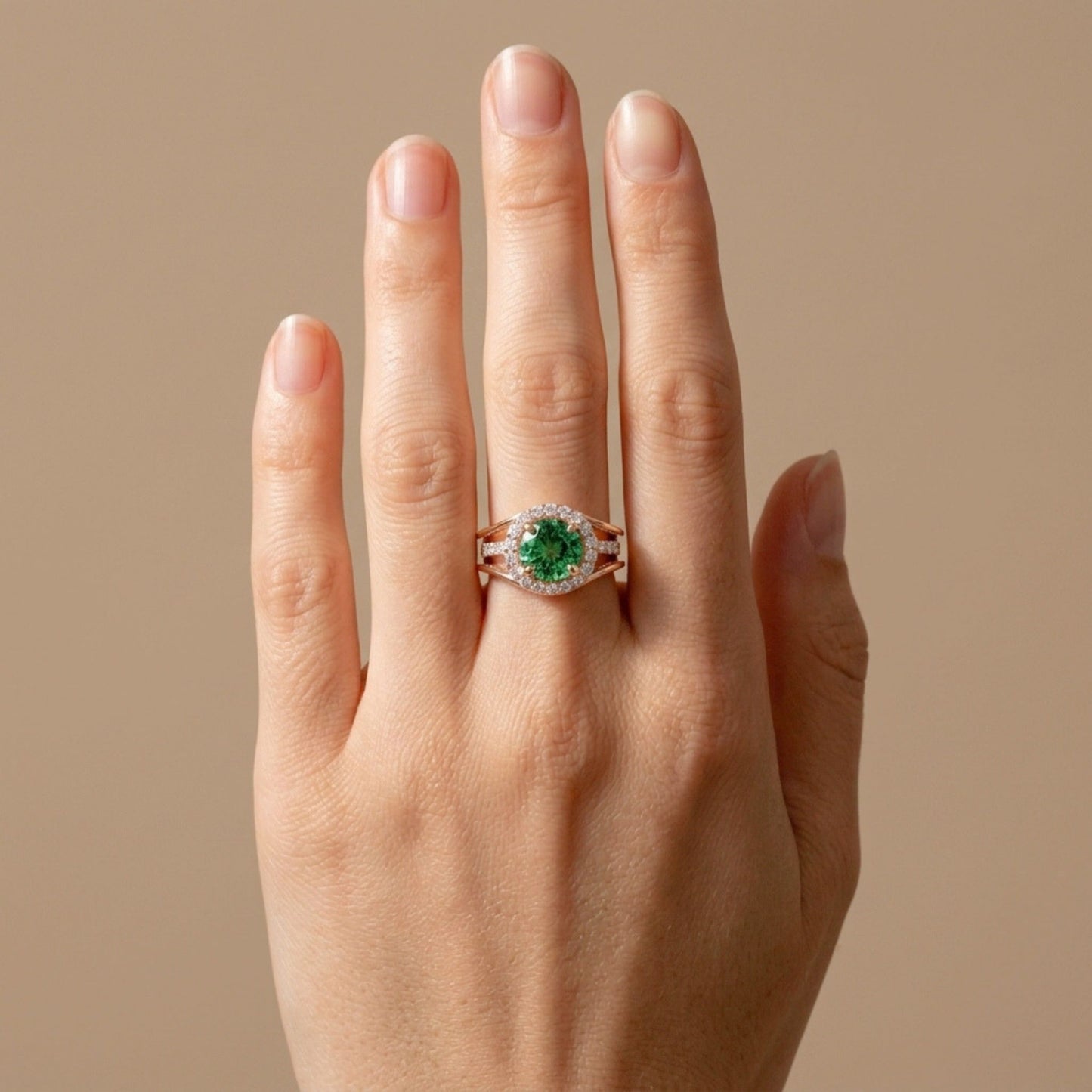 14K 1.52ct Round Colombian Emerald 0.67cttw VS White Diamonds Ring