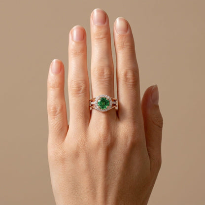 14K 1.52ct Round Colombian Emerald 0.67cttw VS White Diamonds Ring