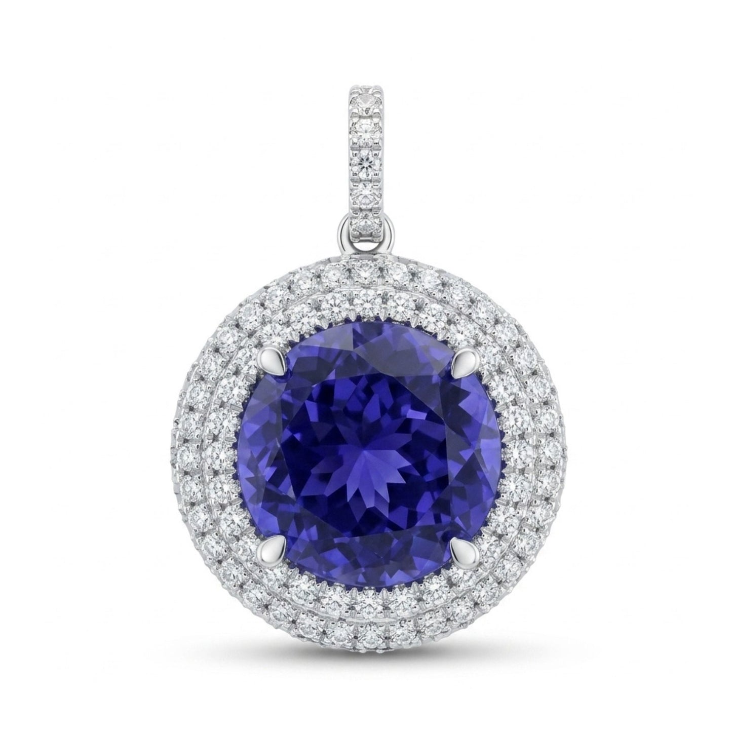 18K 7.41ct Round Blue Wing Tanzanite 0.81cttw VS White Diamonds Pendant