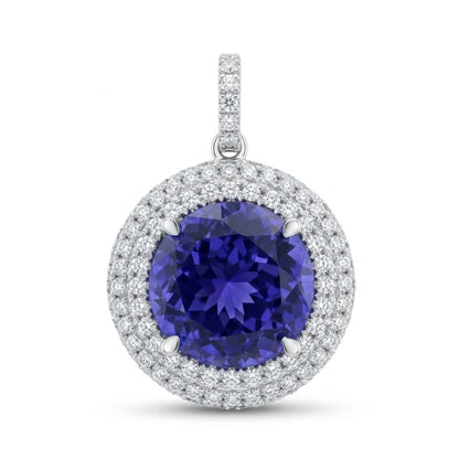 18K 7.41ct Round Blue Wing Tanzanite 0.81cttw VS White Diamonds Pendant