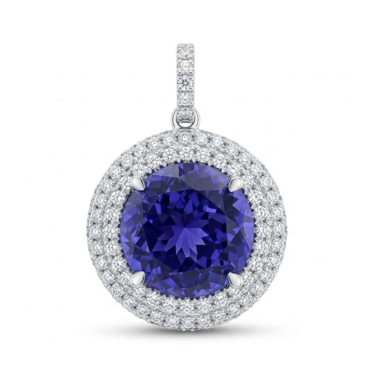 18K 7.41ct Round Blue Wing Tanzanite 0.81cttw VS White Diamonds Pendant