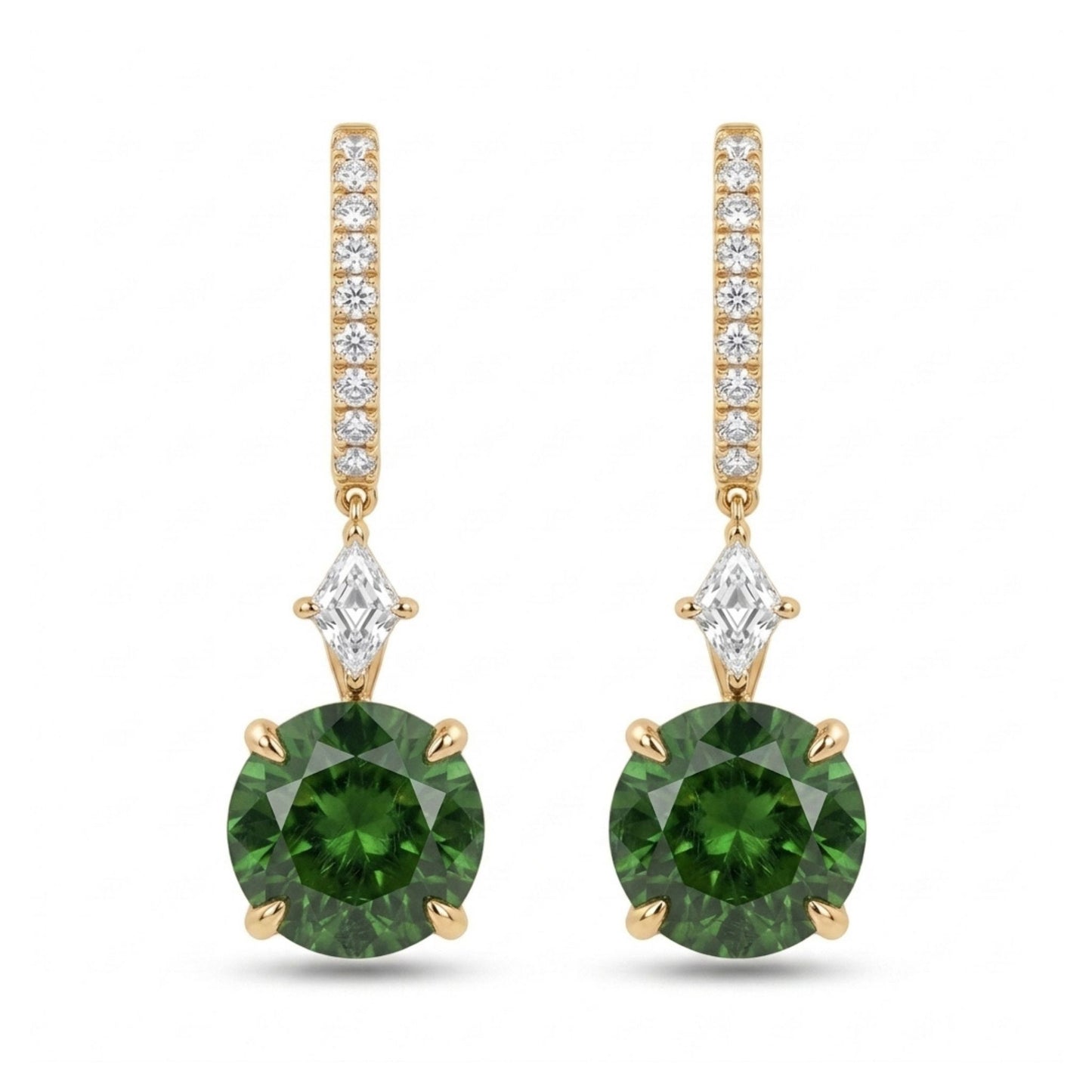 18K 2.82cttw Round Russian Demantoid 0.31cttw White Diamonds Drop Earrings