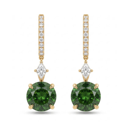 18K 2.82cttw Round Russian Demantoid 0.31cttw White Diamonds Drop Earrings