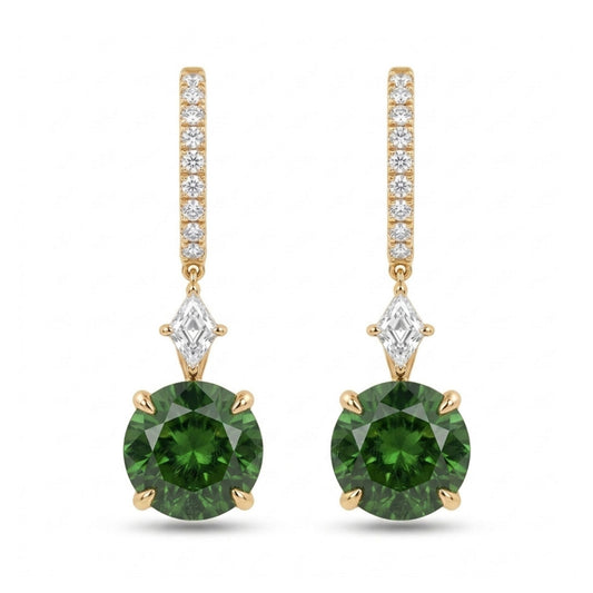 18K 2.82cttw Round Russian Demantoid 0.31cttw White Diamonds Drop Earrings