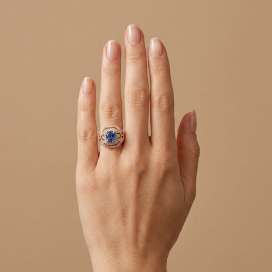 14K 2.25ct Cushion Unheated Cornflower Blue Sapphire 0.43cttw VS White Diamonds Ring