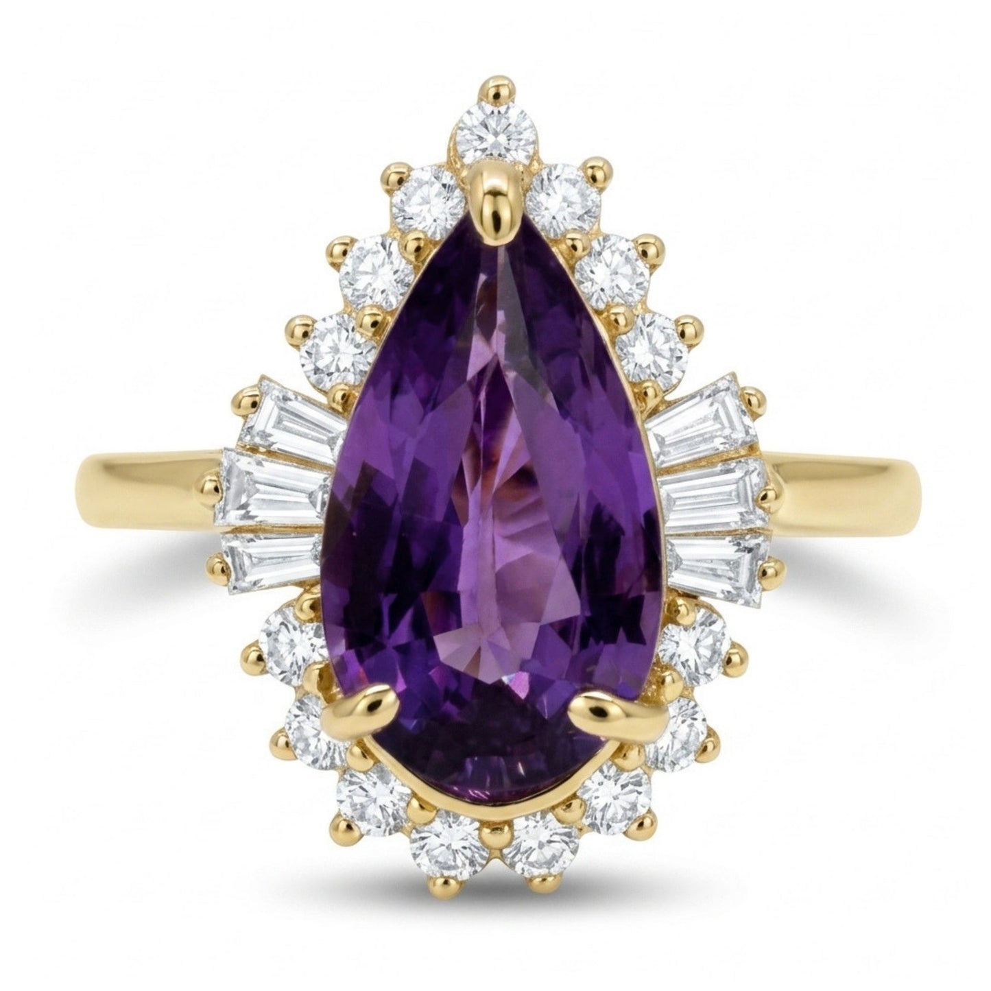 14K 2.06ct Pear Shape Unheated Purple Sapphire 0.43cttw White Diamonds Ring