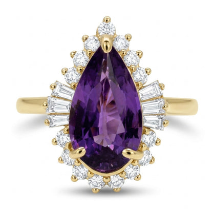 14K 2.06ct Pear Shape Unheated Purple Sapphire 0.43cttw White Diamonds Ring