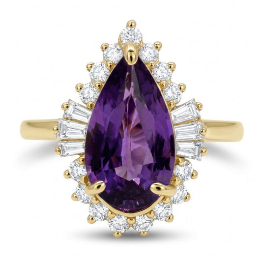 14K 2.06ct Pear Shape Unheated Purple Sapphire 0.43cttw White Diamonds Ring