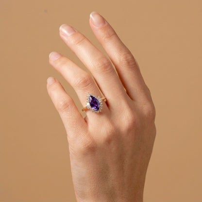 14K 2.06ct Pear Shape Unheated Purple Sapphire 0.43cttw White Diamonds Ring