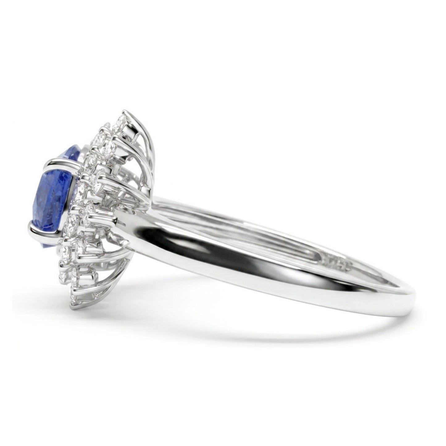 14K 1.60ct Oval Unheated Cornflower Blue Sapphire 0.58cttw VS White Diamonds Ring