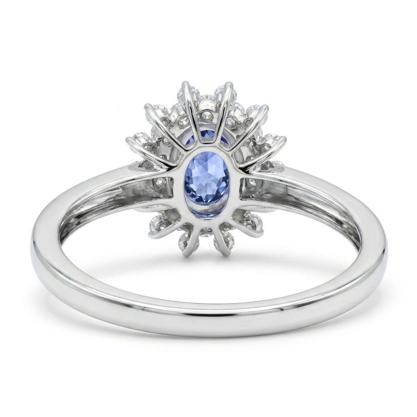 14K 1.60ct Oval Unheated Cornflower Blue Sapphire 0.58cttw VS White Diamonds Ring