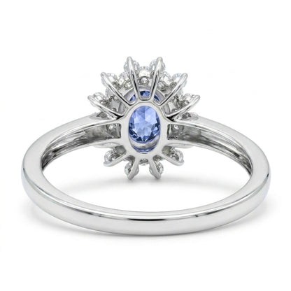 14K 1.60ct Oval Unheated Cornflower Blue Sapphire 0.58cttw VS White Diamonds Ring