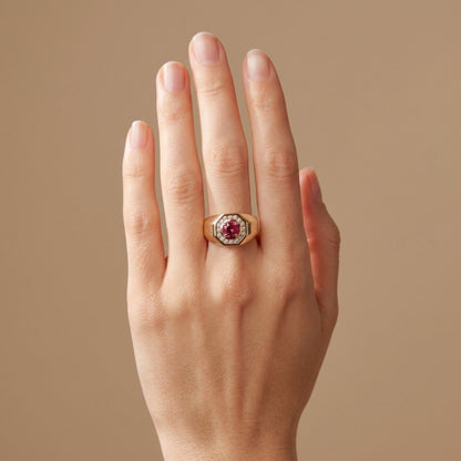 14K 1.06ct Round Rubellite 0.33cttw VS White Diamonds Men's Ring
