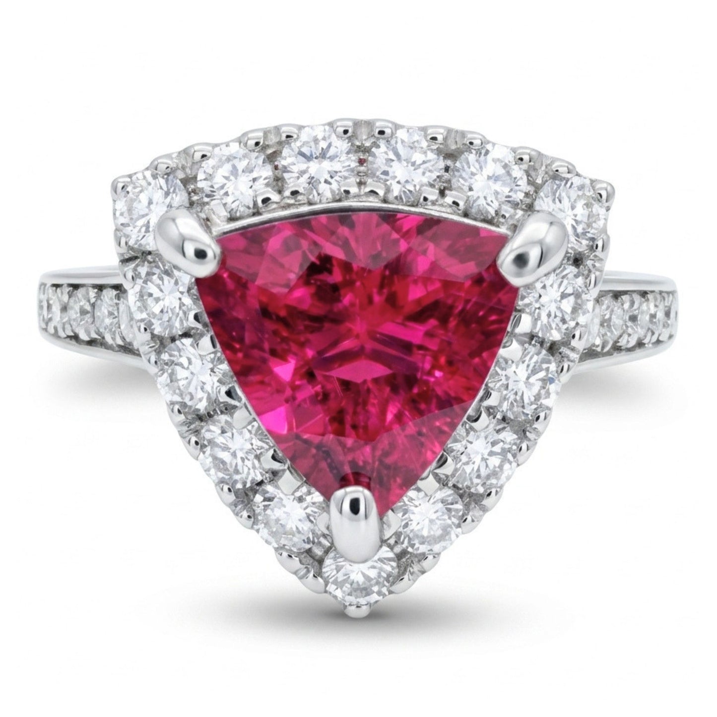 14K 1.13ct Trilliant Rubellite 0.66cttw White Diamonds Ring