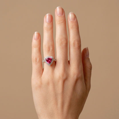 14K 1.13ct Trilliant Rubellite 0.66cttw White Diamonds Ring