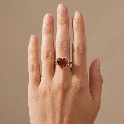 14K 6.27ct Heart Shape Cognac Zircon 0.35cttw VS White Diamonds Ring