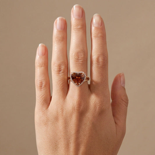 14K 6.27ct Heart Shape Cognac Zircon 0.35cttw VS White Diamonds Ring
