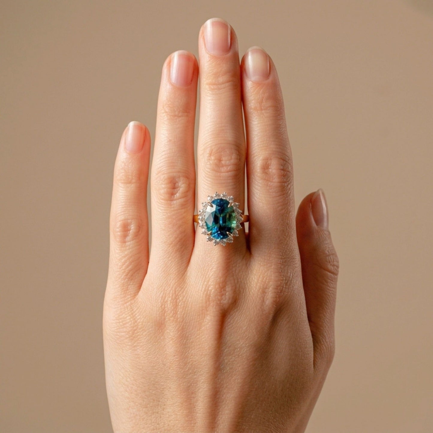 14K 9.29ct Oval Blue Zircon 0.72cttw VS White Diamonds Ring