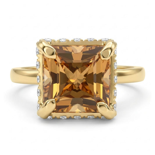 14K 2.11ct Princess Cut Imperial Topaz 0.20cttw White Diamonds Ring